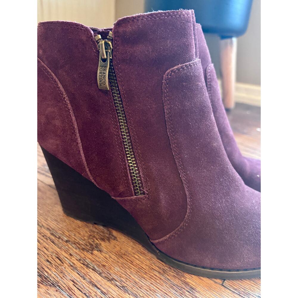 Plum Suede Wedge Ankle Booties – Side Zip – Size 10